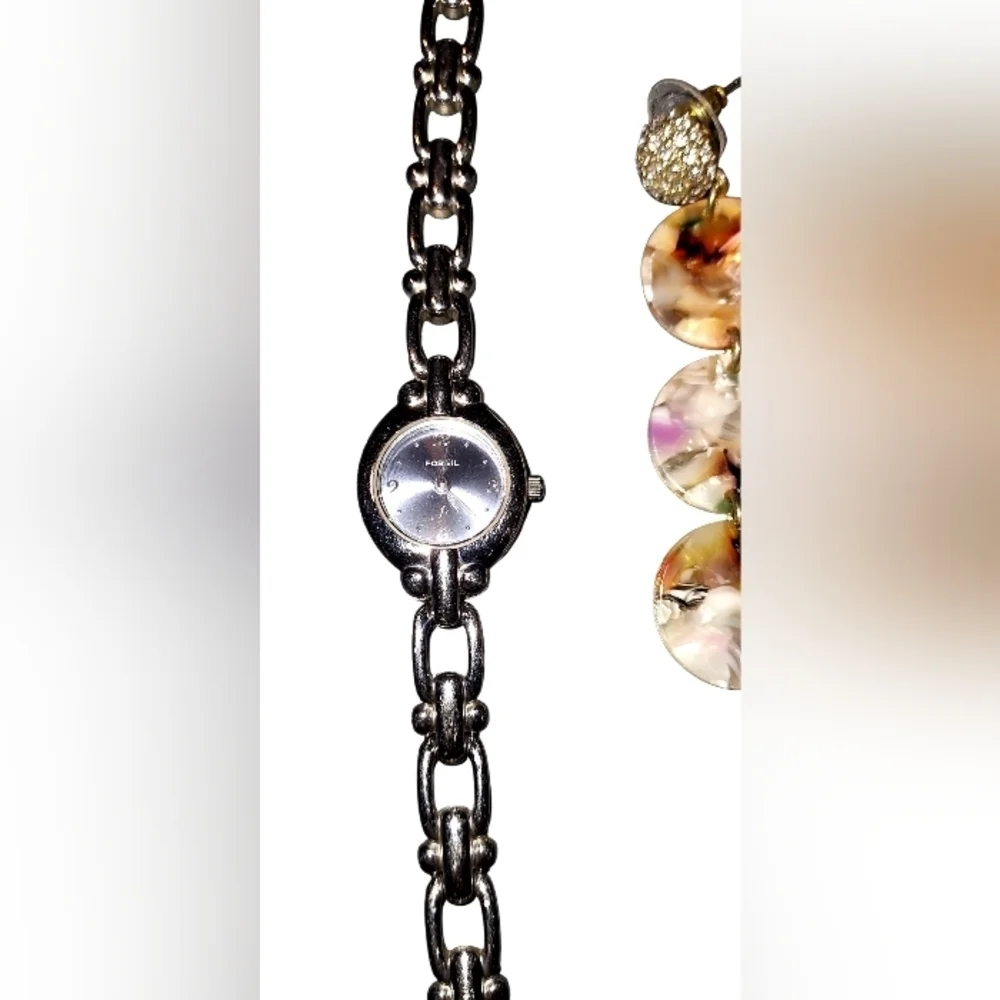 Fossil Vintage Watch and Multicolor Earrings Set